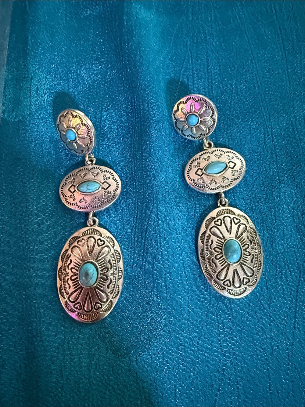 Turquoise like Silver-Tone Drop Earrings - Women Jewelry